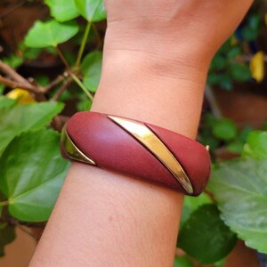 Vintage 10K GP Yellow Gold Classic Chunky Brown Bangle Bracelet