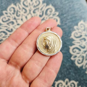 Vintage Silver & Gold Virgin Mary Saint St Medal Medallion Pendant