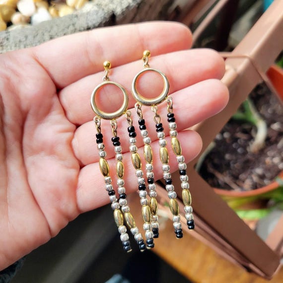 Vintage Boho Beaded Dangle Drop Bohemian Bead Ear… - image 6