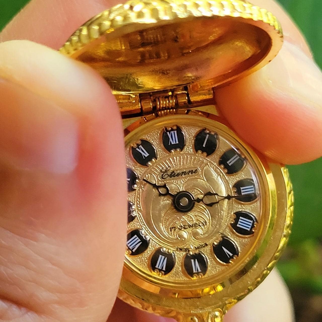 Vintage Swiss Etienne 17 Jewels Roman Numerals Dainty Gold Pocket