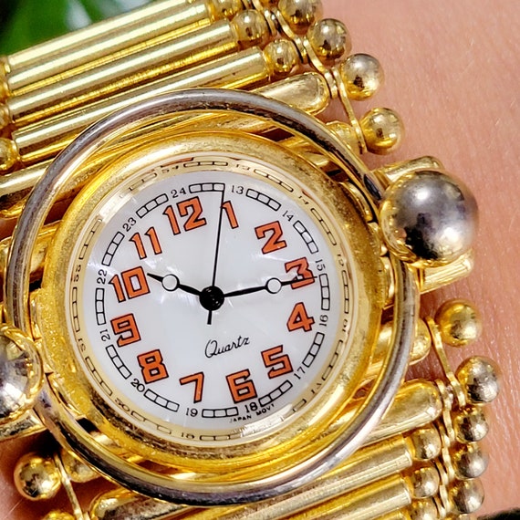 Vintage Modern Funky Chunky Gold Quartz Watch - image 7