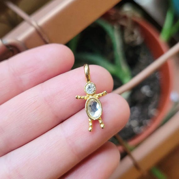 Vintage April White Birthstone Boy Crystal Charm Pendant