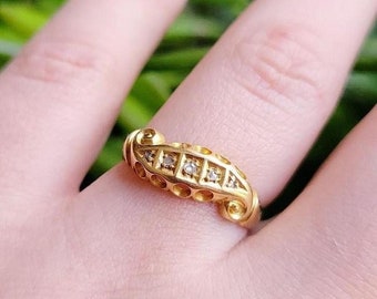 RARE* Antique Edwardian Solid 18K Gold Diamond Gypsy Scroll Ring, size 6.25