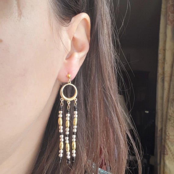 Vintage Boho Beaded Dangle Drop Bohemian Bead Ear… - image 1