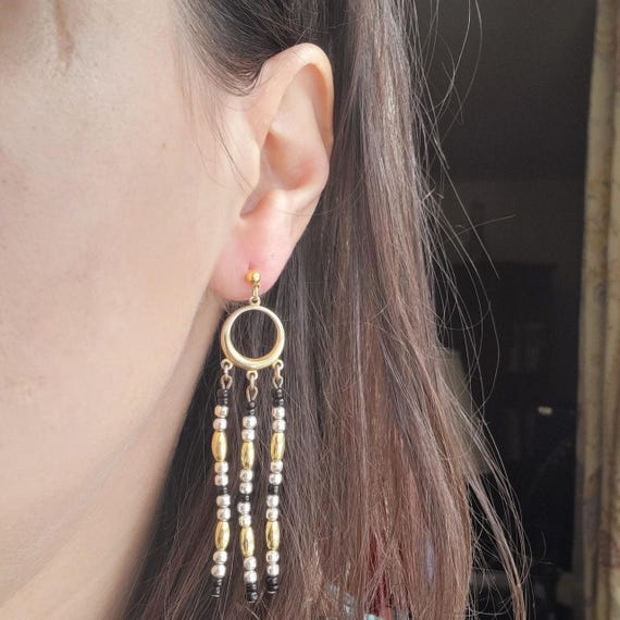 Vintage Boho Beaded Dangle Drop Bohemian Bead Ear… - image 3