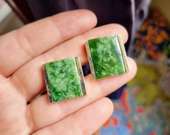 グリーン ジェイド ネフライト ストーン カフスボタン ゴールド メッキ