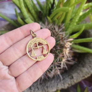 RARE* Handcut Vintage 1981 Gold Uruguan Libra Scales Gold Coin Cutout Pendant