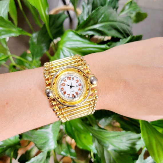 Vintage Modern Funky Chunky Gold Quartz Watch - image 2