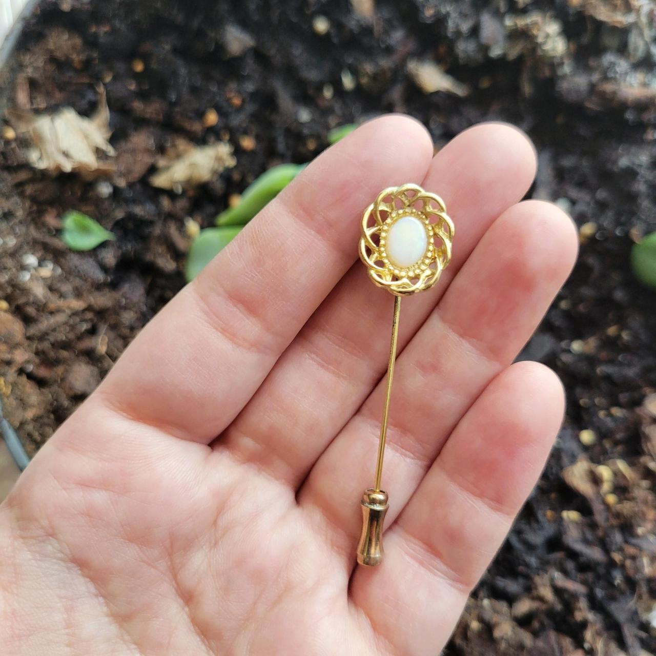 Vintage Dainty Opal-like Gold & Stick Pin Lapel Brooch Pin