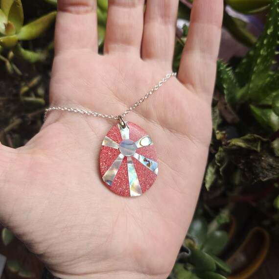 Handmade Bohemian Thai Abalone Shell Red Boho Sun… - image 2