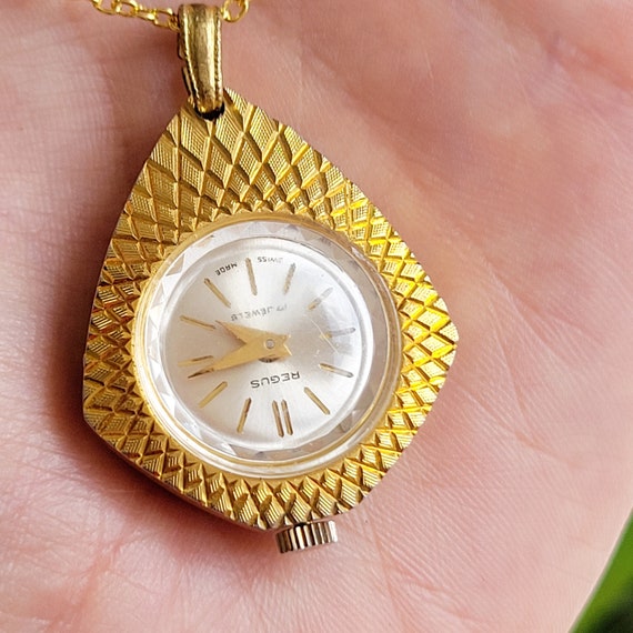 Vintage Swiss Regus 17 Jewels Watch Necklace - image 7