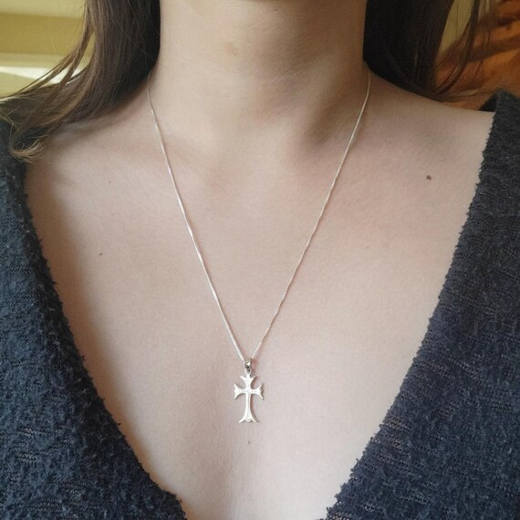 Solid 925 Sterling Silver Ornate Cross Necklace - image 3