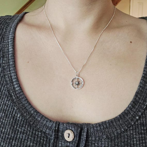 Solid 925 Sterling Silver Compass Necklace - image 3