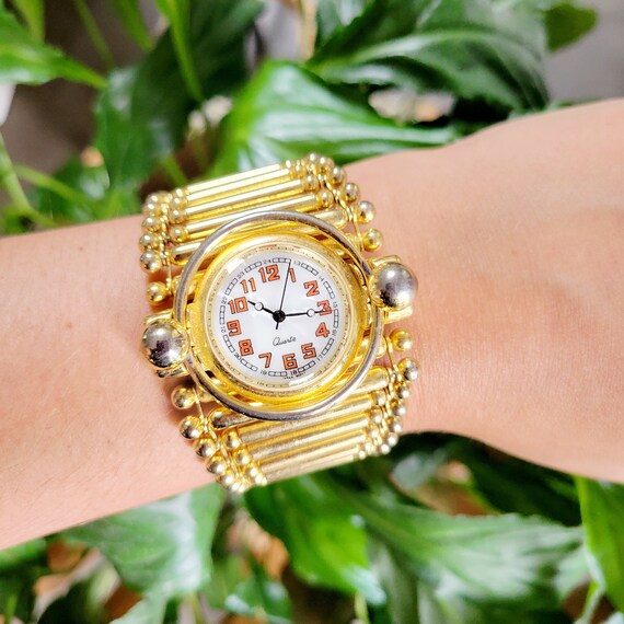 Vintage Modern Funky Chunky Gold Quartz Watch - image 3