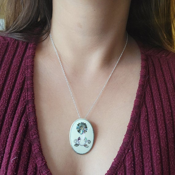 Vintage Mexican Alpaca Abalone Mother of Pearl Ne… - image 2