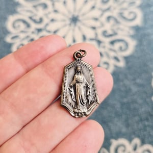 Vintage Silver Miraculous Medal Virgin Mary Medallion Pendant