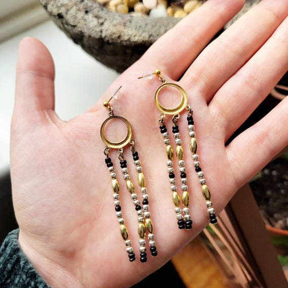 Vintage Boho Beaded Dangle Drop Bohemian Bead Ear… - image 8
