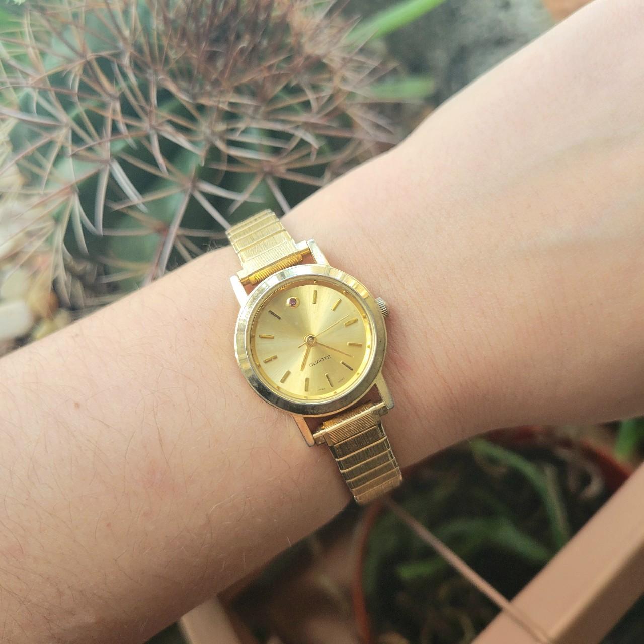 Classic Gold & Purple Rhinestone Stretch Watch Women main image 4