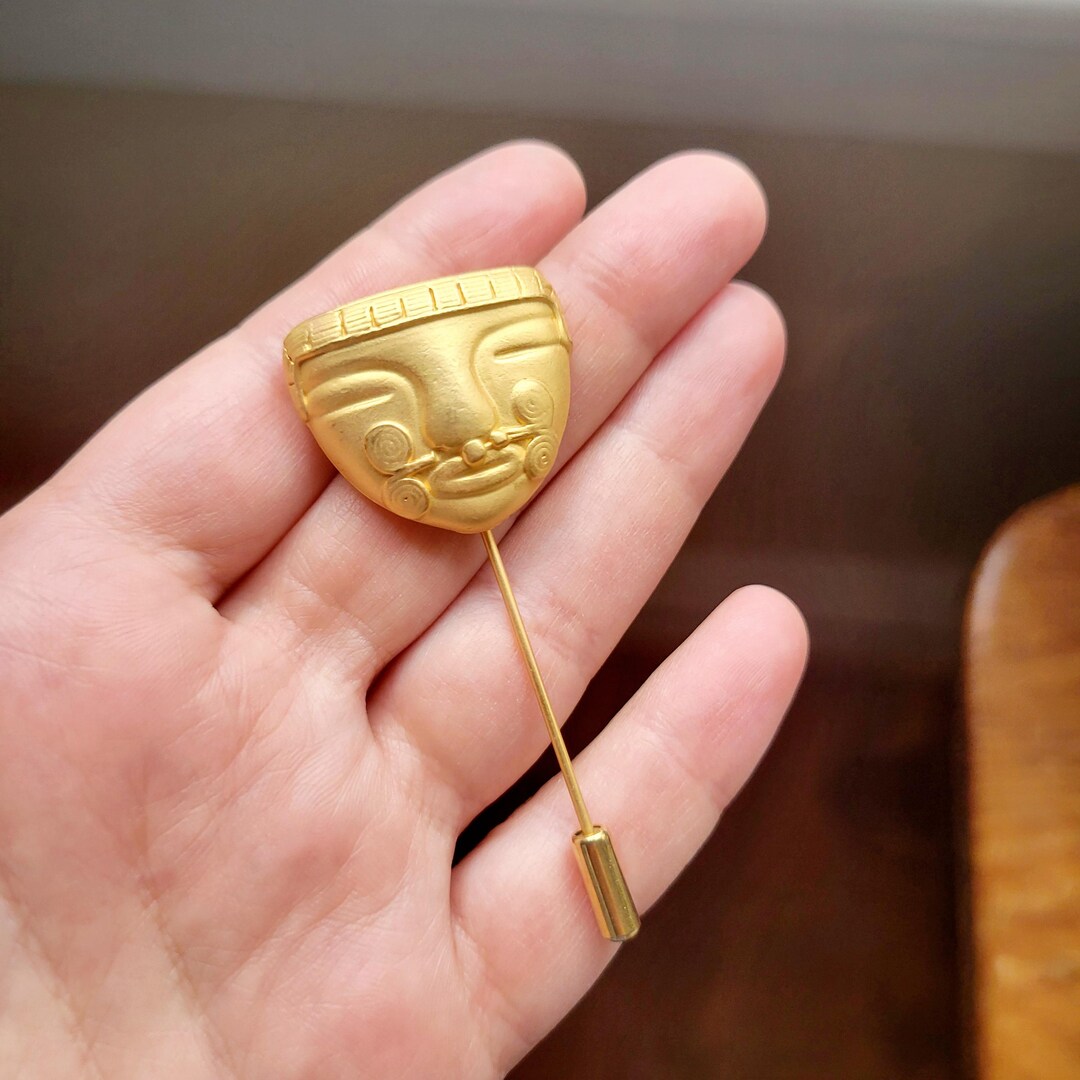 Vintage Aztec Inca Sun Mask Gold Plated Ornate Stick Pin Boucher Lapel ...