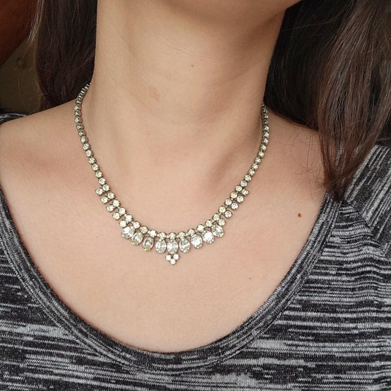 Vintage Ornate Silver Rhinestone Necklace - Etsy display picture 1