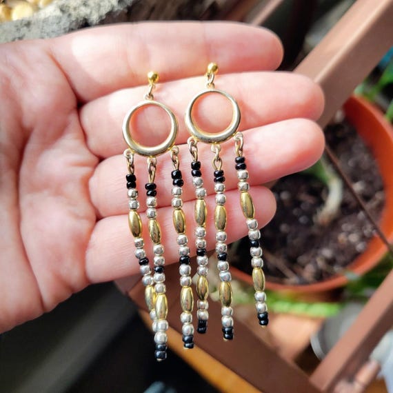 Vintage Boho Beaded Dangle Drop Bohemian Bead Ear… - image 4