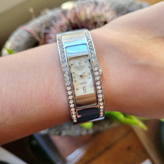 Classic Figaro Quartz Silver Rhinestone Square Classic