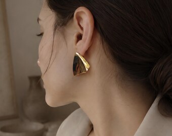 Vintage gouden geometrische modernistische statement oorbellen | Retro minimalistische sieraden | Mode uit de jaren 80