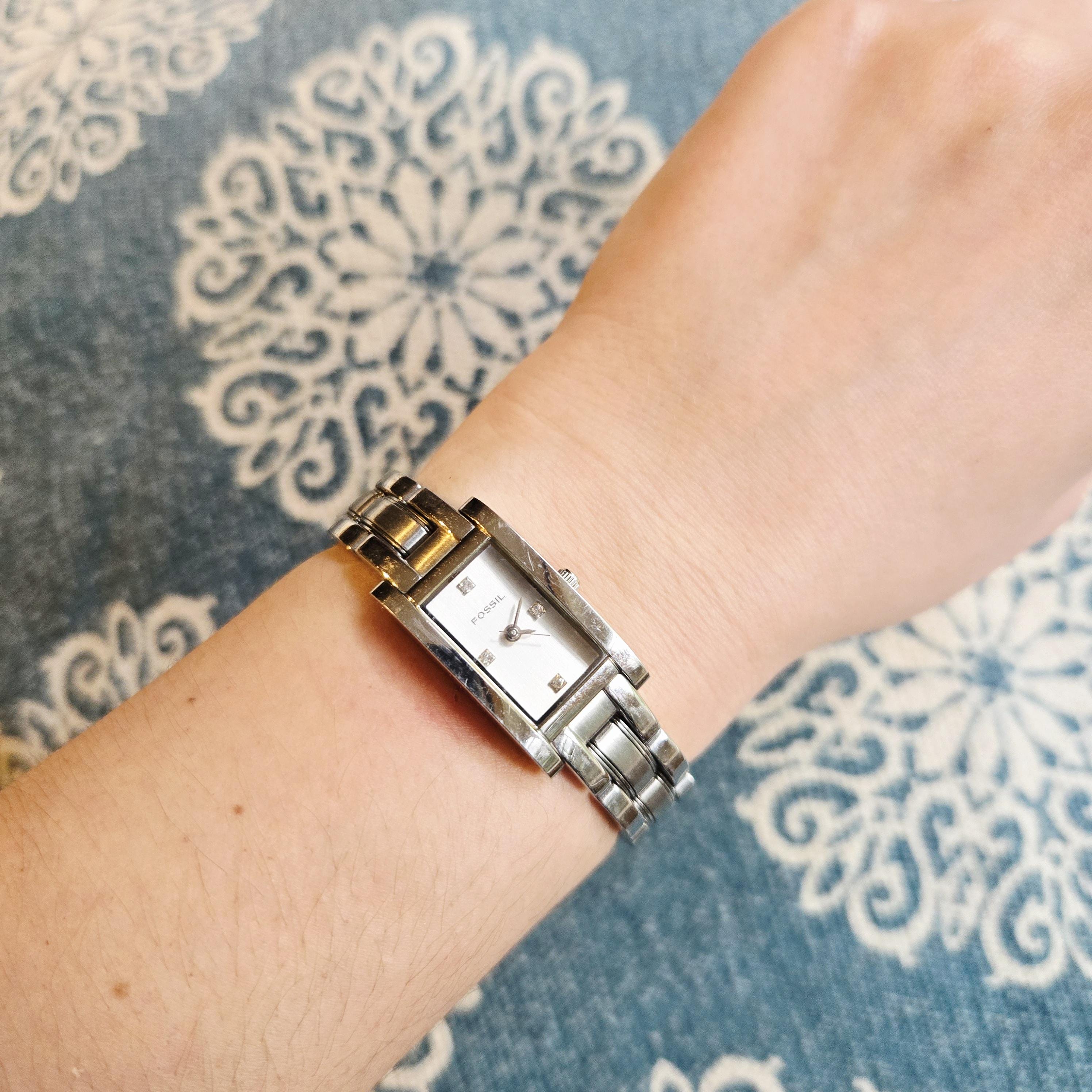 Fossil silver w/ diamond watch Vintage Fossil Classic Silver Diamond Watch - Etsy main image 2