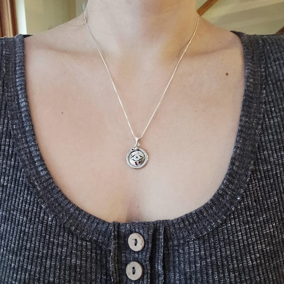 Solid 925 Sterling Silver Genuine Evil Eye Wolf M… - image 1