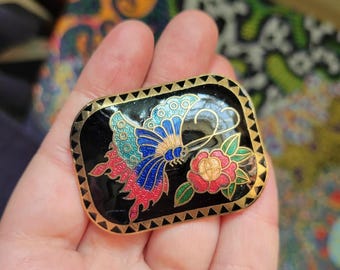 Vintage Ornate Butterfly Floral Enamel Cloisonne Belt Clip  display picture 2