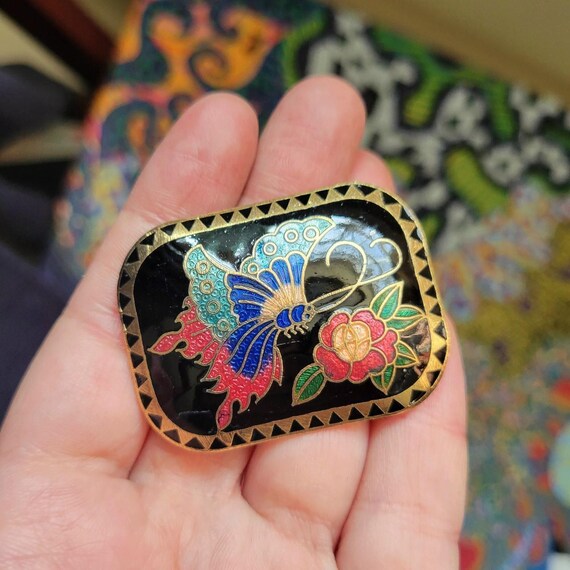 Vintage Ornate Butterfly Floral Enamel Cloisonne Belt Clip  display picture 1