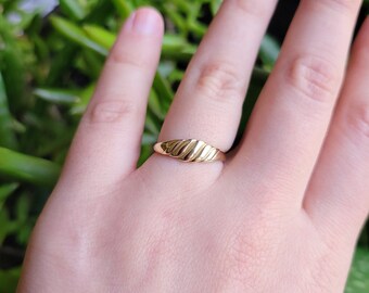 Handmade Solid 10K Gold Dainty Croissant Baguette Ring, size 5.25