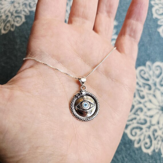 Solid 925 Sterling Silver Genuine Evil Eye Wolf M… - image 2