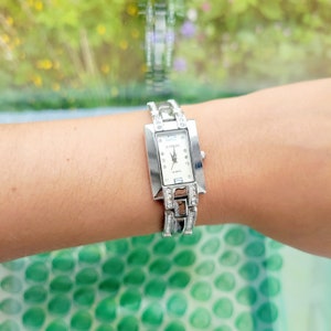 Classic Citron Quartz Silver Rhinestone Watch