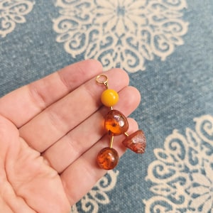 Vintage Modern Geometric Gold & Amber Pendant