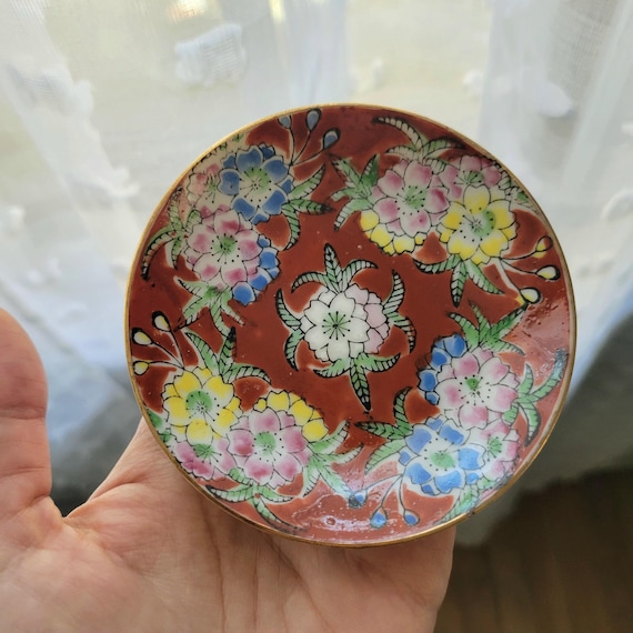 Vintage Japanese Decorative Handpainted Small Floral Plate or Ring Dish