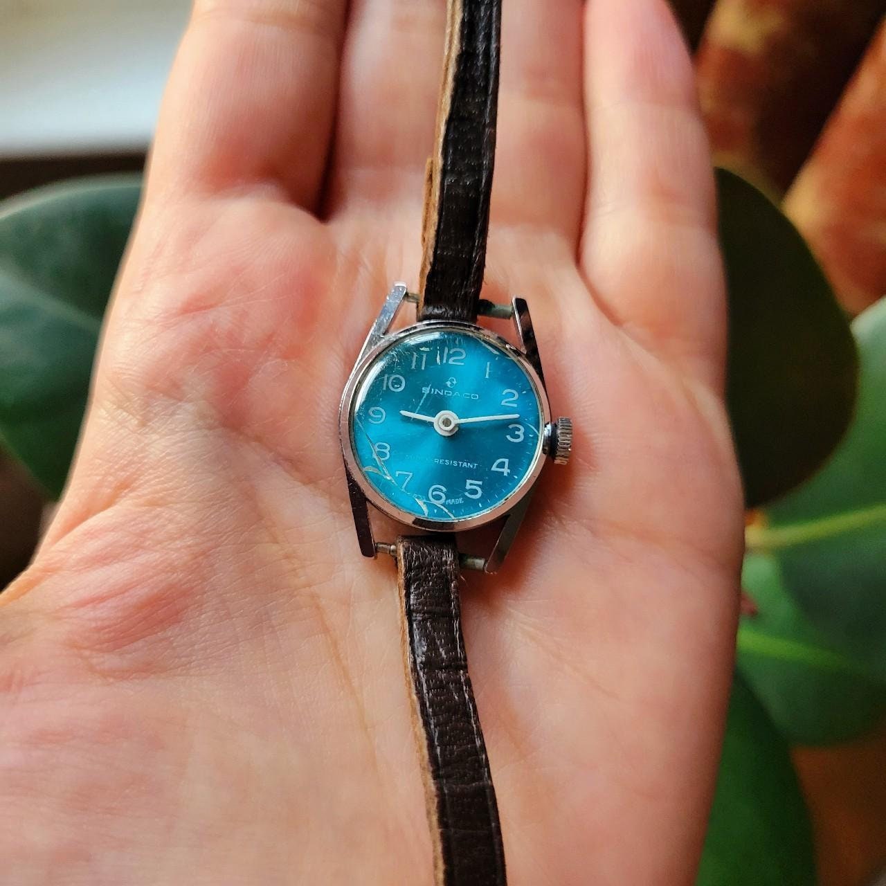Vintage Swiss Sindaco Aqua Leather Watch - Etsy