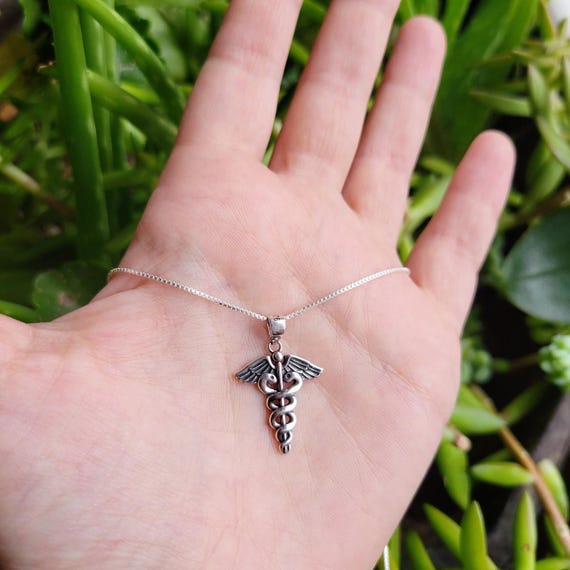 Solid 925 Sterling Silver Simple Caduceus Staff o… - image 1