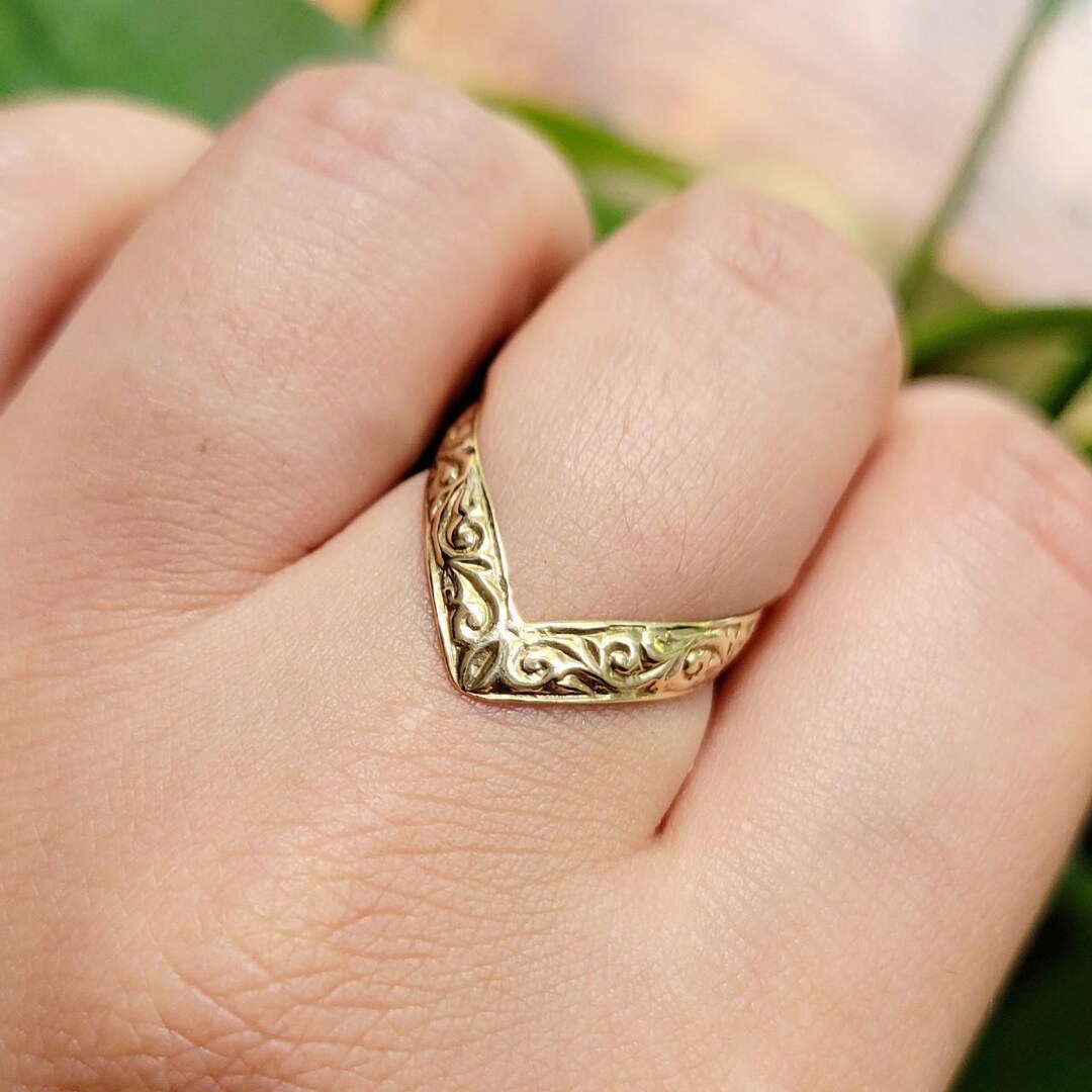 Vintage Wishbone Arrow Solid 9ct 9K 375 Yellow Gold Ornate Ring, Size 7 ...
