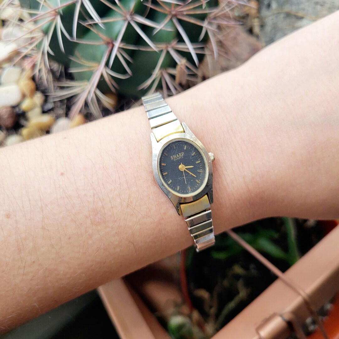 Vintage Sharp Dainty Silver Gold & Black Classic Small Stretch Watch - Etsy