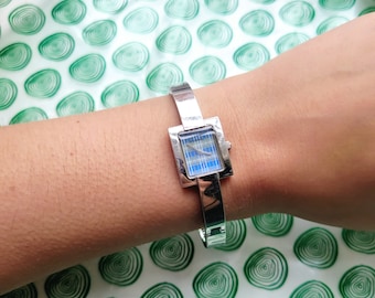 Fossil F2 Blue Plaid Silver Dainty Watch