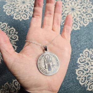 Vintage Silver Saint St Benedict Necklace