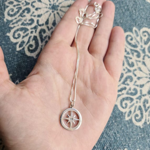 Solid 925 Sterling Silver Compass Necklace - image 10