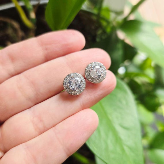 Solid 925 Sterling Silver CZ Studs - image 1