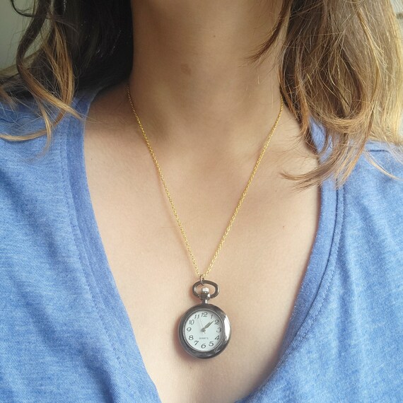 Black Gold Quartz Watch Necklace