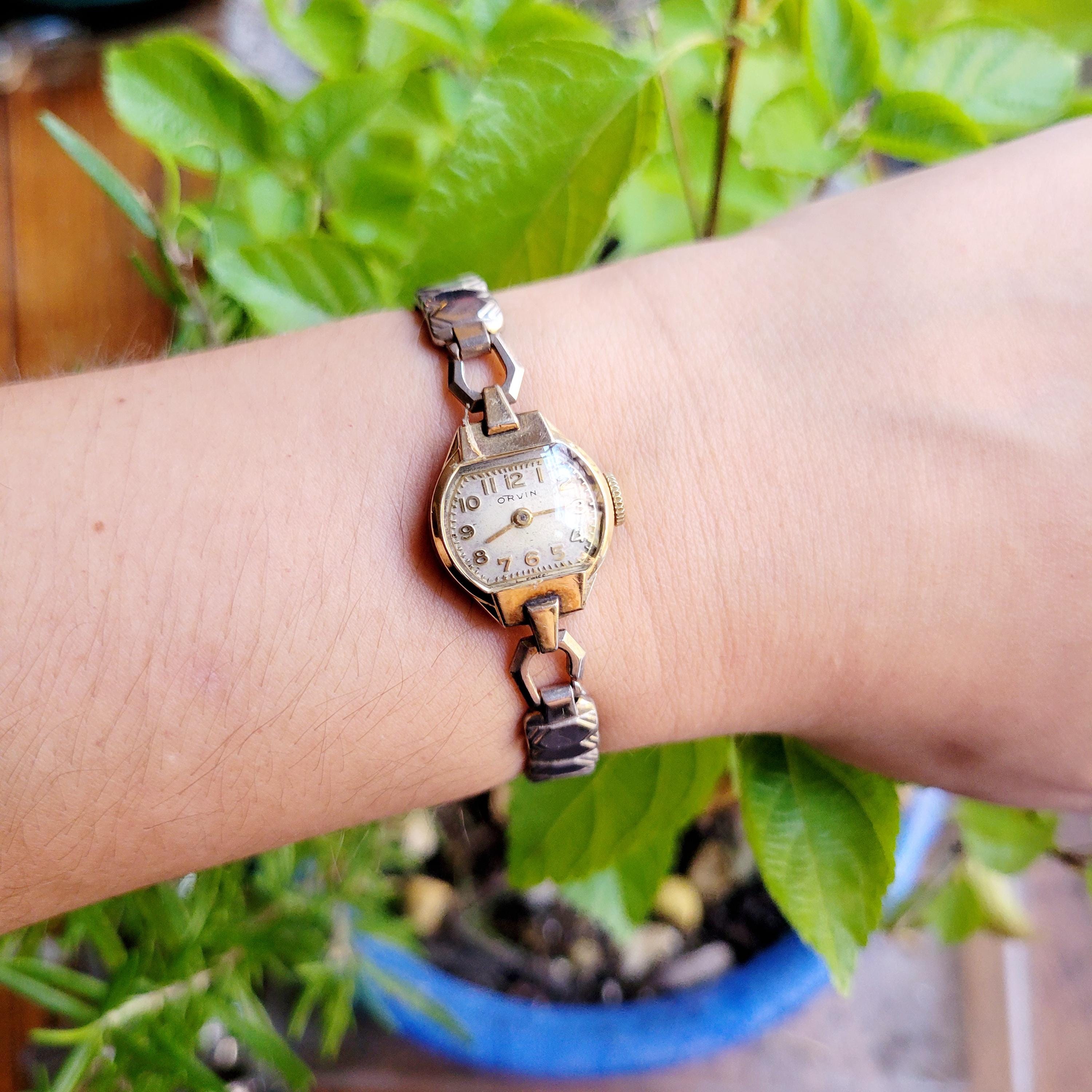 Vintage Women’s Wrist Watch Orvin 70s Swiss Made Antique 10K Rolled Gold Plated Ladies Vintage Orvin Watch – Le Vive Jewelry main image 2