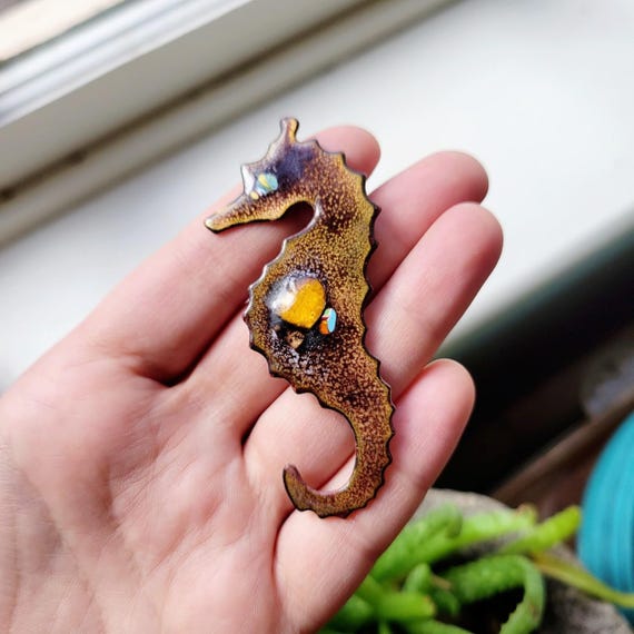Broche Hippocampe En Nacre Style Art Déco - Occasion Bon état - Thème Mer - Fabrication France