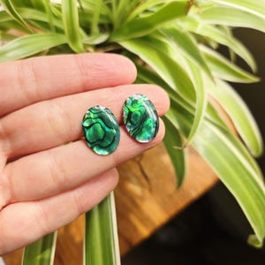 Vintage Pair of Green Abalone Shell Studs Oval Stud Earrings