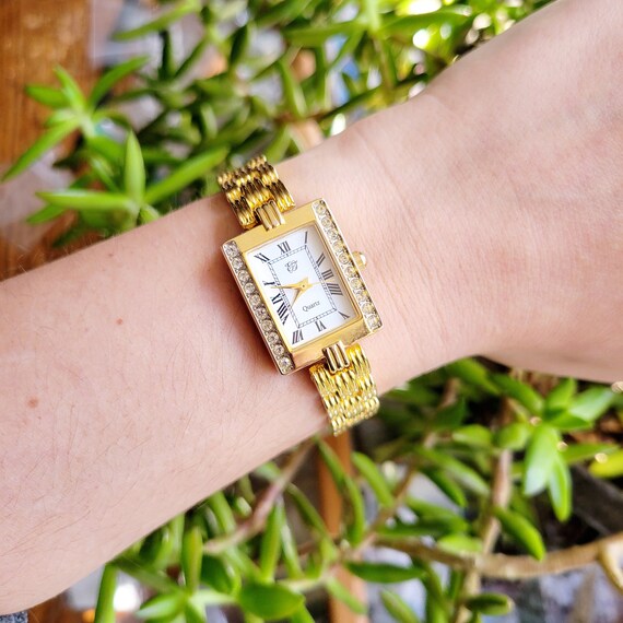 Valletta | Copper Rust Metal Bling Rhinestone Square Rectangular Face Watch 2/4 PCS Rectangle Women main image 2