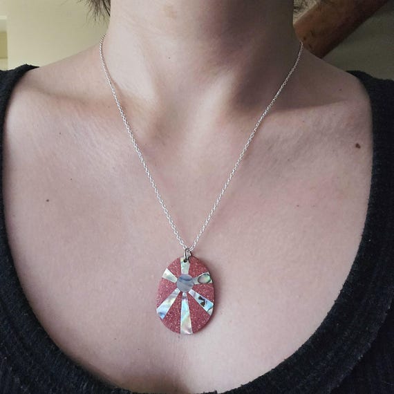 Handmade Bohemian Thai Abalone Shell Red Boho Sun… - image 4